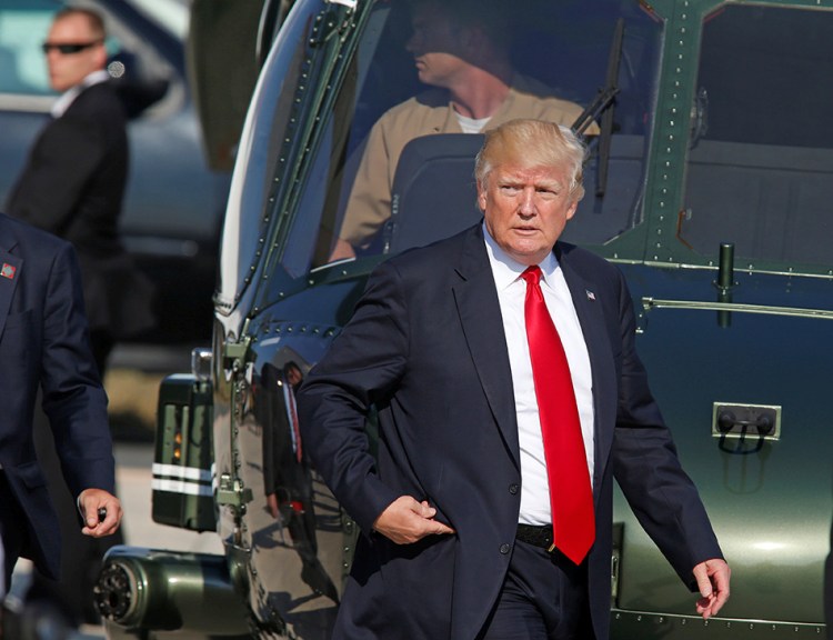 President Trump arrives at Naval Air Station Sigonella after the G7 Summit in Sicily last week. 