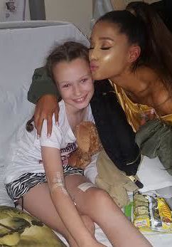 Jaden Farrell-Mann gets a surprise visit from singer Ariana Grande at the Royal Manchester Children's Hospital in Manchester, England. Grande surprised young fans injured in the Manchester Arena attack, hugging the little girls in their hospital beds.
Manchester Evening News via AP
