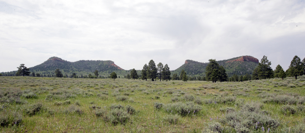 The "Bears Ears" buttes near Blanding, Utah, shown in 2016, give the national monument there its name. Interior Secretary Ryan Zinke is recommending that the new national monument be reduced in size.