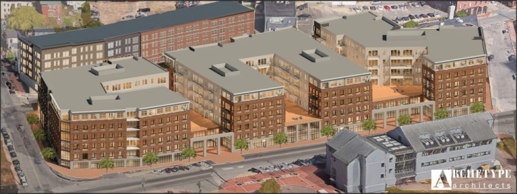 Developers are proposing to build nearly 300 condominium units on the 2.5-acre site at 383 Commercial St., where Rufus Deering Lumber Co. used to operate.