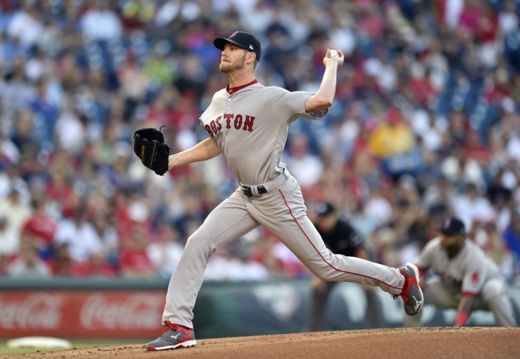 Chris Sale throws a pitch in the first inning for the Red Sox against the Phillies Thursday night in Philadelphia.