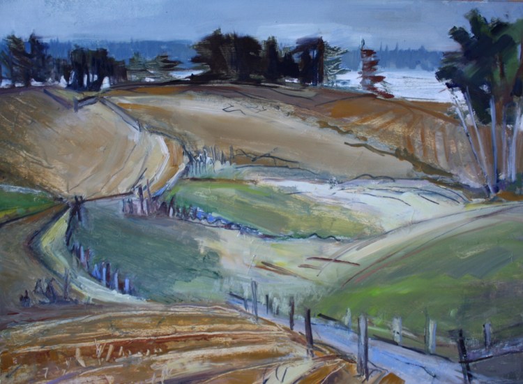 "November Morning," by Kate Emlen, oil on paper on panel, 12 by 15 inches.