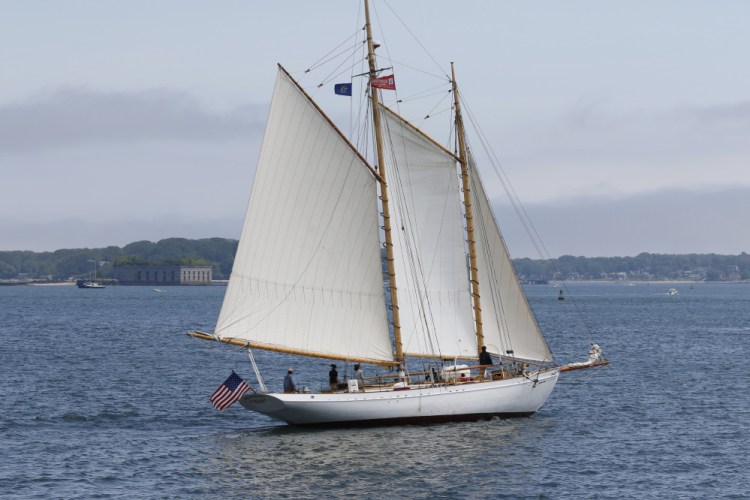 The schooner Wendameen sails Sunday in Portland Harbor.
