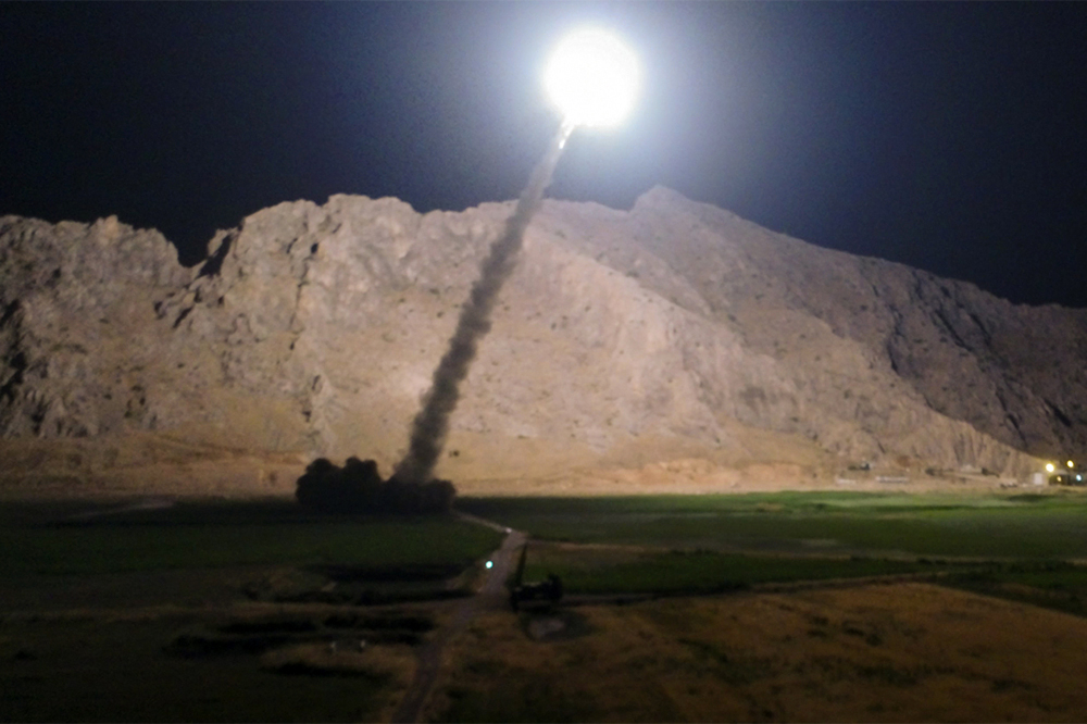 A missile is fired from the city of Kermanshah in western Iran targeting the Islamic State in Syria. Iran's Revolutionary Guard said it launched six Zolfaghar ballistic missiles from the western provinces of Kermanshah and Kurdistan.