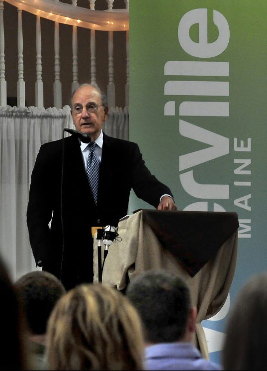 Former U.S. Sen. George Mitchell speaks during a Mid-Maine Chamber of Commerce Leadership luncheon Tuesday in Waterville.