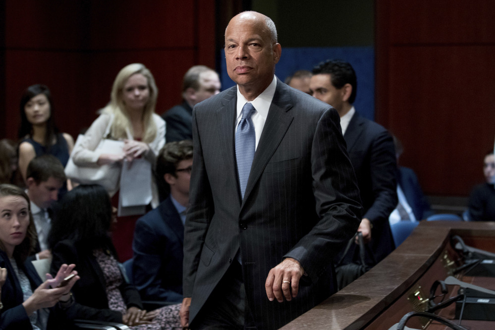 Former Homeland Security Secretary Jeh Johnson arrives to testify before the House Intelligence Committee task force on Capitol Hill in Washington, Wednesday, June 21, 2017, as part of the Russia investigation. (AP Photo/Andrew Harnik)
