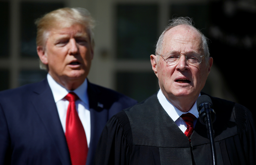 Should Justice Anthony Kennedy, right, retire, President Trump would have his second Supreme Court pick.