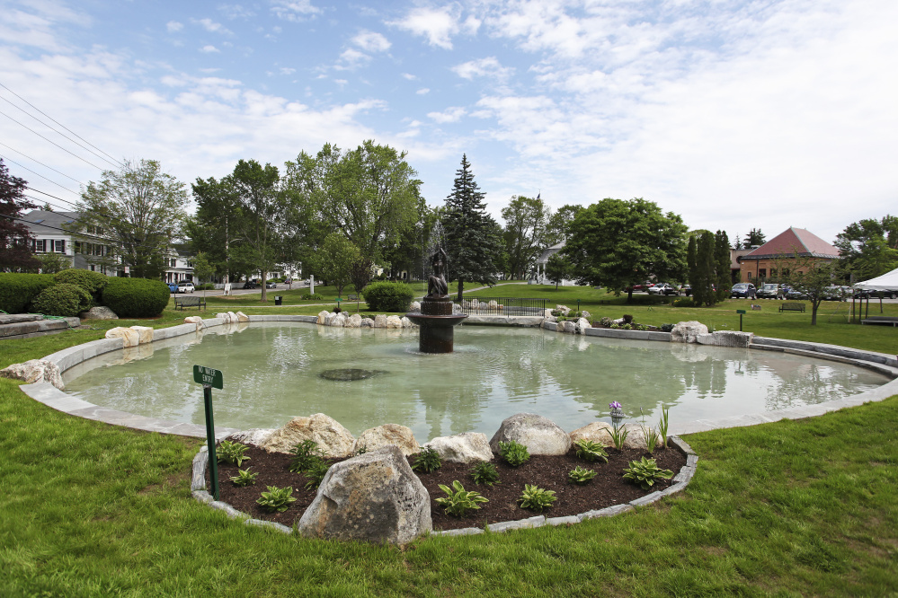 What had been a pond of mud and muck at Patten Free Library now shines with clear water, part of a decadelong effort to restore the Zorach fountain.