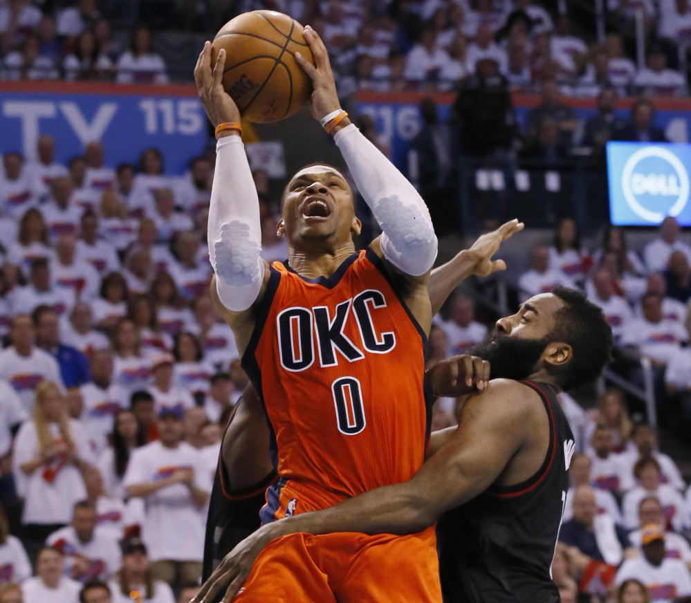 Oklahoma City guard Russell Westbrook was named NBA MVP after becoming the first player since Oscar Robertson to average a triple-double.