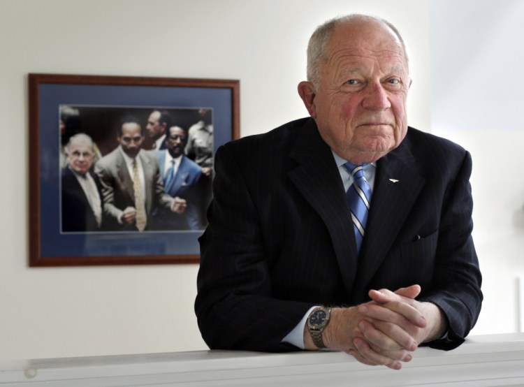 Famed defense attorney F. Lee Bailey, shown in his office in Yarmouth in 2014, has filed for bankruptcy again to tie up loose ends following his bankruptcy filing in 2016.