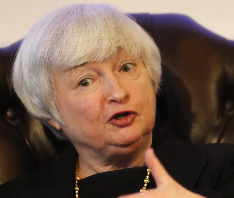 Fed Chairman Janet Yellen told a group in London that "we have a strong banking sector that's well-capitalized and has a lot of liquidity."