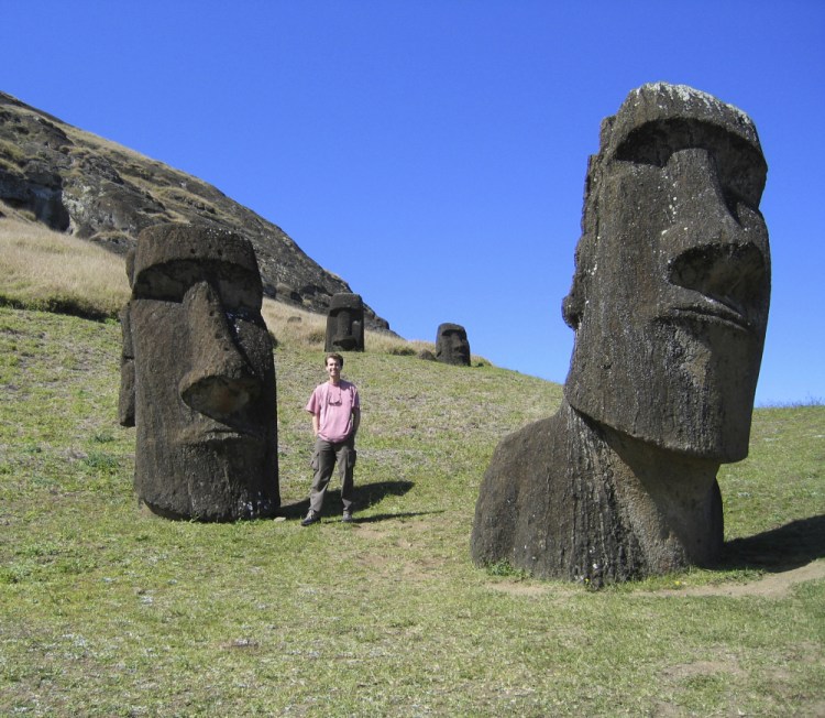 Mike Scanlin, owner of Born to Sell, a business software company based in Las Vegas, visits Easter Island, 2,200 miles off  Chile, where cellphone and internet service were often unavailable. "It's worth maybe losing a bit of business to accomplish the items on your bucket list," he said.