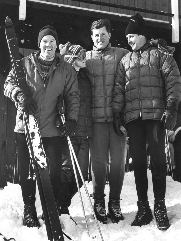 Waterville Valley ski area developer Tom Corcoran, far left, and his wife, Roberta, pose with Sen. Edward Kennedy, D-Mass., and ski instructor Paul Pfosi, far right, in 1966.
