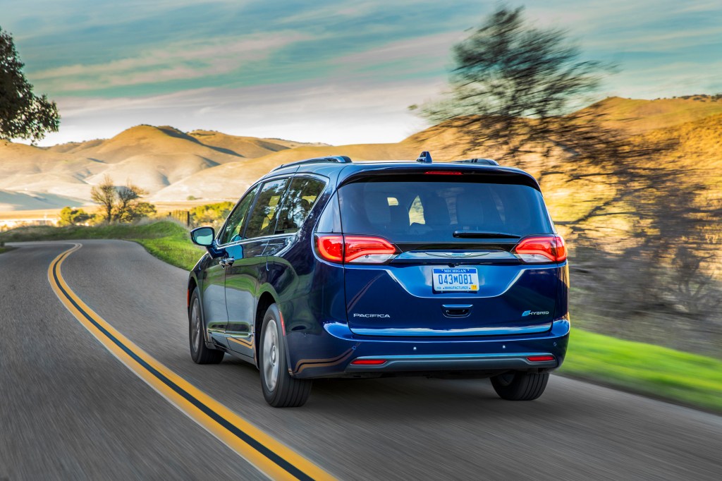 With an estimated 33 miles of battery-powered electric range, as rated by the EPA, the 2017 Chrysler Pacifica Hybrid moves briskly and silently in electric mode.  