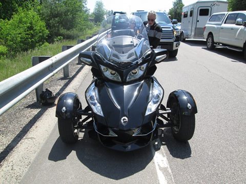 A Wells couple riding this 2010 Spyder three-wheel motorcycle were hit by a deer on Route 11 in Rochester, N.H. on Saturday, June 10, 2017.