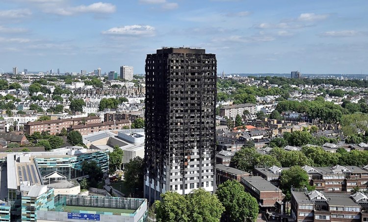The Grenfell Tower block  which was destroyed by  fire, in north Kensington, West London.