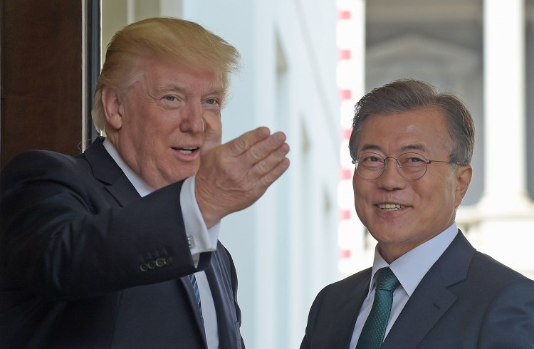 President Trump welcomes South Korean President Moon Jae-in to the White House in Washington on Friday.