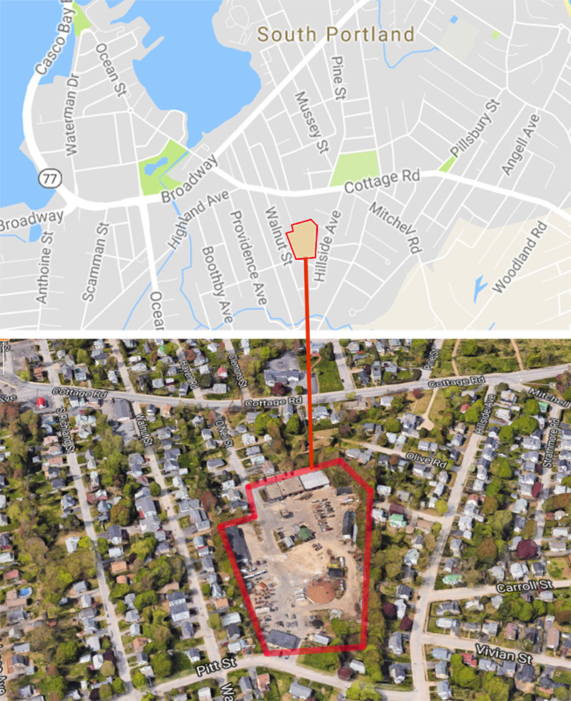 The soon-to-be vacated public works garage site occupies 6 acres at the end of O'Neil Street in South Portland.