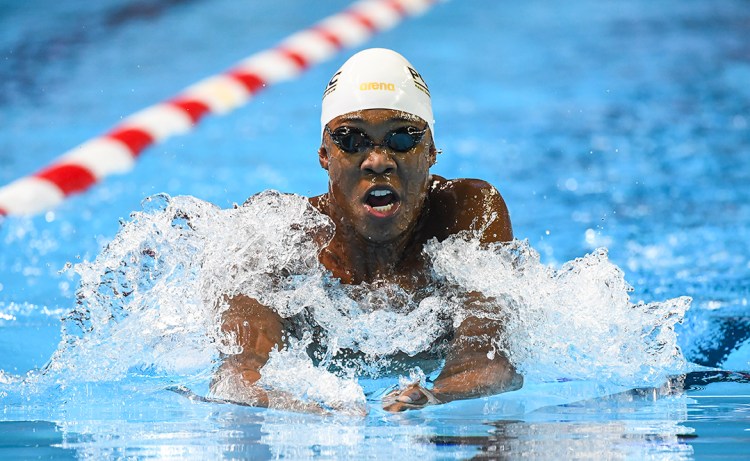 Reece Whitley competes in the 200m breaststroke prelim during U.S. Olympic swim trials on June 29, 2016, in Omaha, Nebraska. 