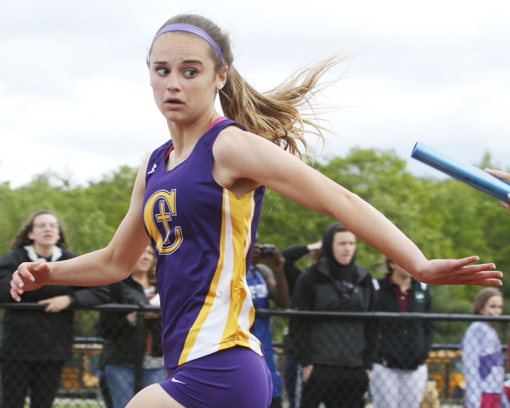 Freshman Emma Gallant of Cheverus won two individual events at the Class A championship meet, then went on to take the New England title in 24.81 seconds – the second-best time in Maine history.
