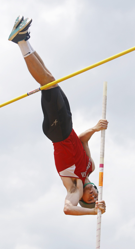 Sam Rusak of Scarborough repeated as the boys' outdoor track athlete of the year by tying the state record in the pole vault, finishing second in the high jump and taking part in a record 400-meter relay team in the Class A state meet, helping the Red Storm capture another championship.