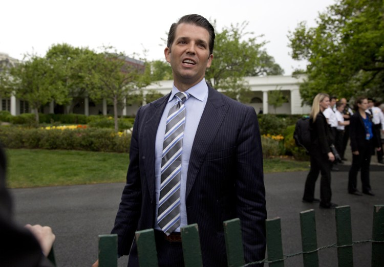 Donald Trump Jr. speaks to media during the annual White House Easter Egg Roll on the South Lawn of the White House in April.