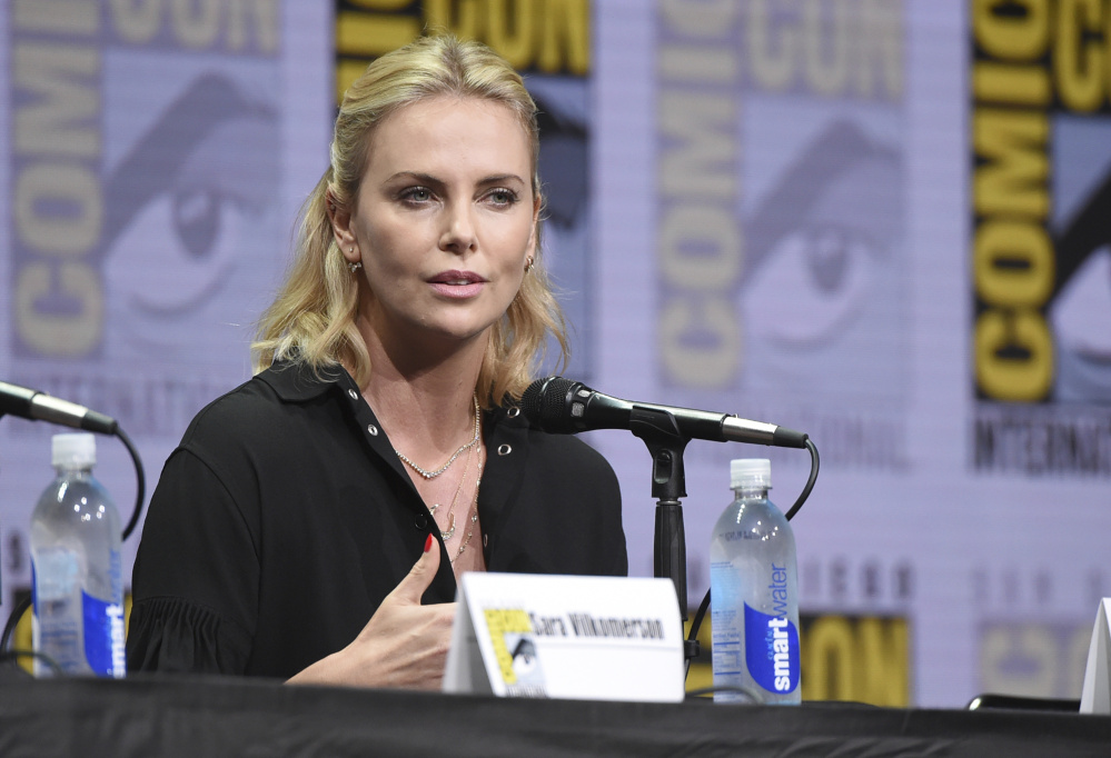Charlize Theron speaks at Comic-Con on Saturday in San Diego.