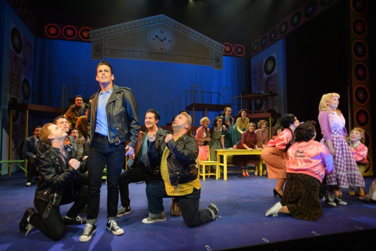The Burger Palace Boys and the Pink Ladies perform in "Grease" at the Maine State Music Theatre.
