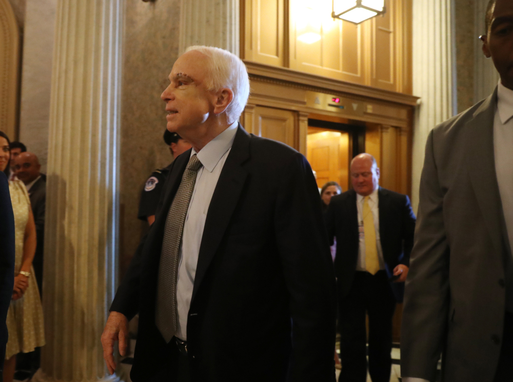 Sen. John McCain, R-Ariz., arrives Tuesday on Capitol Hill in Washington.