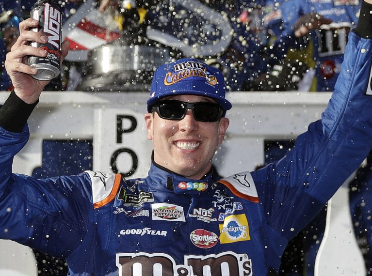 Kyle Busch celebrates Sunday at Pocono Raceway after earning his first Cup Series victory in more than a year.