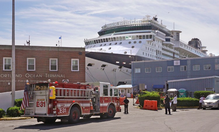 Four elderly passengers from the Celebrity Summit cruise ship were treated for various injuries after the ship pulled into Portland on Monday.