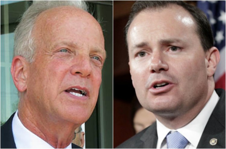 Republican Sens. Jerry Moran of Kansas, left and Mike Lee of Utah announced Monday that they oppose their party's health care bill. Their opposition appears to leave the measure without enough   votes to pass.