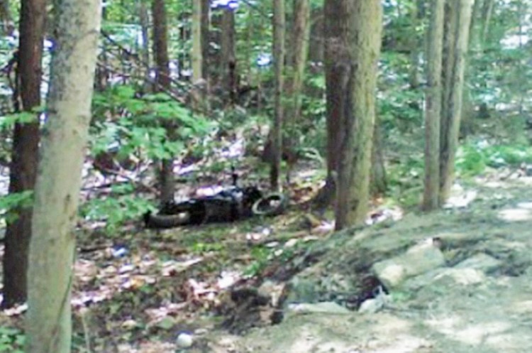 This photo furnished by the York County Sheriff's Department shows the  motorcycle crash site off Hopper Road in Acton.