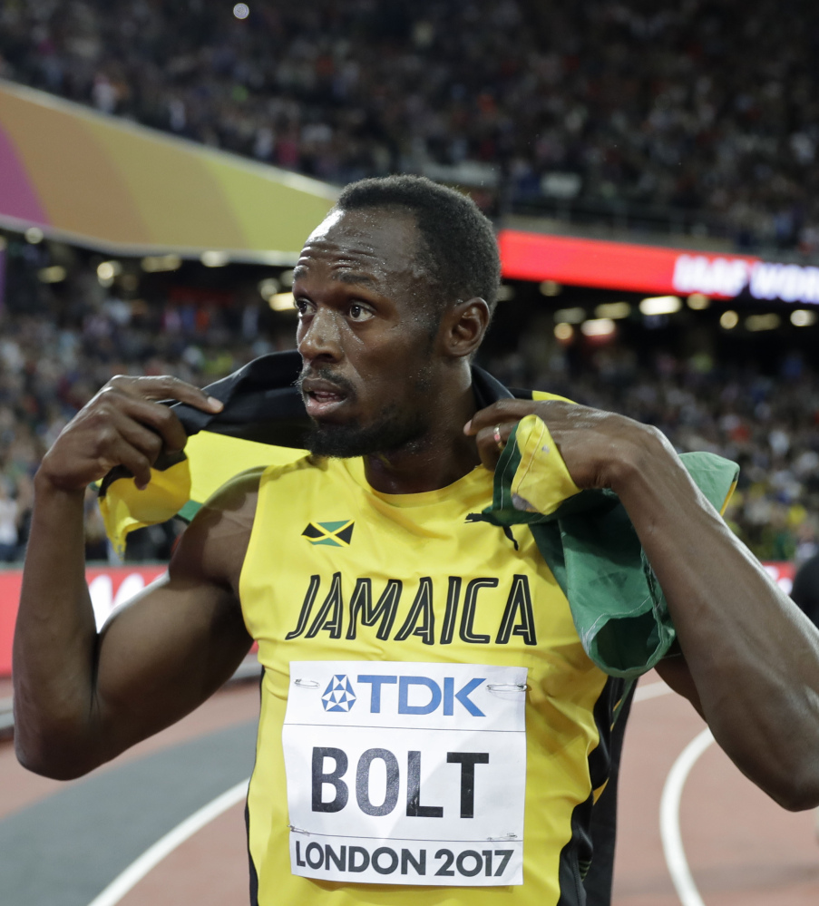 Usain Bolt, who was seeking a fourth 100-meter gold medal and 12th gold medal overall in the world championships, instead finished third Saturday in London.