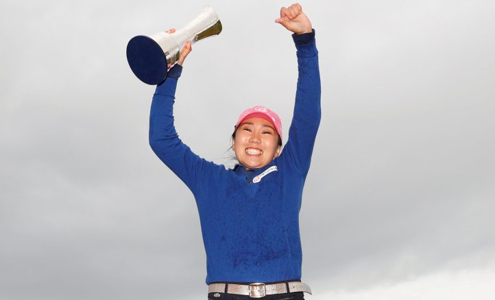 South Korea's I.K. Kim celebrates her victory at the Women's British Open in St. Andrew's, finishing with a 1-under 72 for a two-shot win over Jodi Ewart Shadoff.
