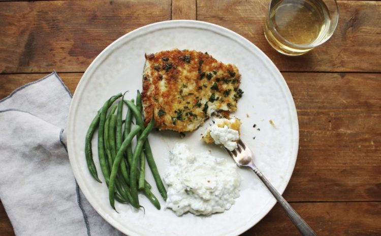 Panko-crusted fish with tzatziki. Tzatziki is one of the most classic Greek sauces, served with everything from pita to lamb to seafood.
