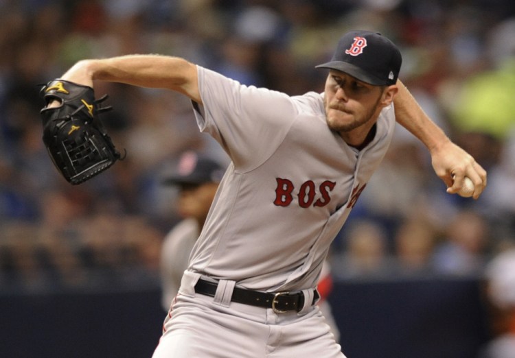 Boston’s Chris Sale, seen pitching on Aug. 8, had one of his worst starts of the season Thursday, just when the Red Sox appeared to be pulling away in the AL East.
