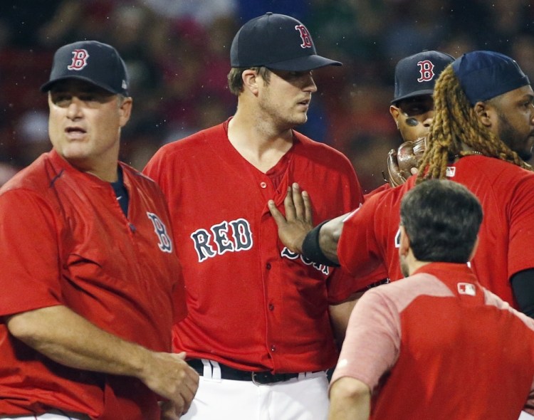 Drew Pomeranz, center, has been Boston's second-best starting pitcher this season, but now his health status is uncertain after he left Friday's game against the New York Yankees in the fourth inning because of back spasms.