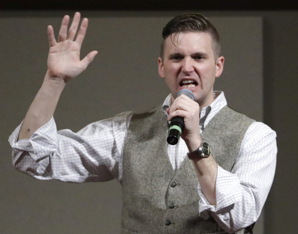 Richard Spencer, who leads a movement that mixes racism, white nationalism and populism, speaks at Texas A&M University last year.
Associated Press/
David J. Phillip