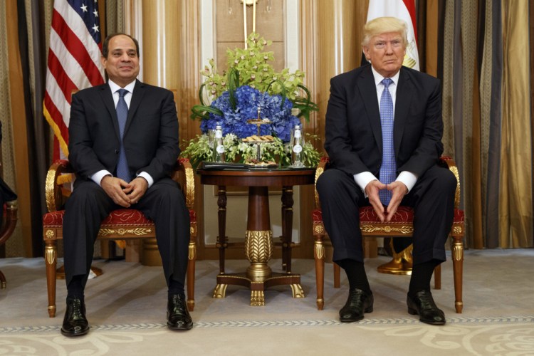 President Trump is shown at a meeting with Egyptian President Abdel Fattah al-Sisi in Riyadh in May. White House adviser Jared Kushner met with Egyptian leaders on Wednesday.