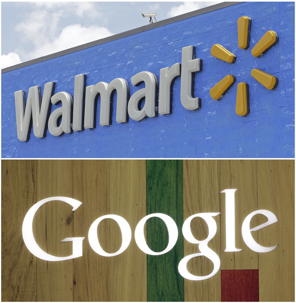 The partnership with Google underscores Wal-Mart's drive to compete in an area dominated by Amazon.