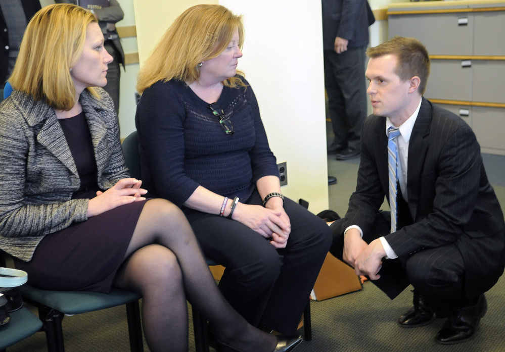 Rep. Jared Golden at the Statehouse in 2015 with vice presidents of Volunteers of America, Melissa Morrill, left, and Julia Wilcox.
Golden is the fifth and, so far, most prominent Democrat to enter the 2nd District race against Poliquin.