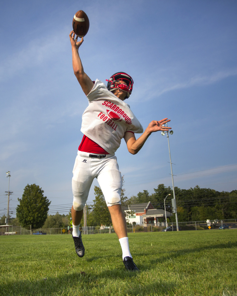 Scarborough senior quarterback Zoltan Panyi unleashes a pass during practice. "We still come out here and we work hard, but we know we're better, definitely," says Panyi of a squad that made it to last season's regional championship game.