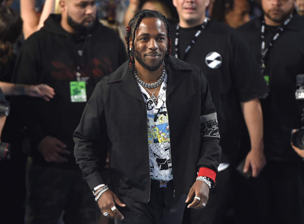 Kendrick Lamar arrives at the MTV Video Music Awards at The Forum on Sunday in Inglewood, Calif.