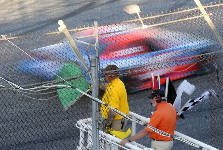 The green flag is dropped at the beginning of the Oxford 250 on Sunday at Oxford Plains Speedway.