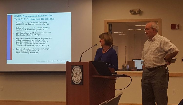 Brunswick Director of Planning and Development Anna Breinich reviews parts of the new zoning ordinance as part of the Aug. 7 public hearing. 