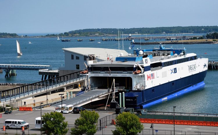 The Cat is docked at the Ocean Gateway terminal in Portland on Aug. 1. Upgrades required by U.S. Customs and Border Protection would cost the city $6 million to $7 million,  a city spokeswoman says.
