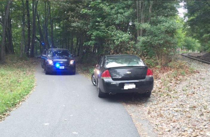 Police stopped a Skowhegan man who on Wednesday mistakenly drove his car on the Kennebec River Rail Trail.