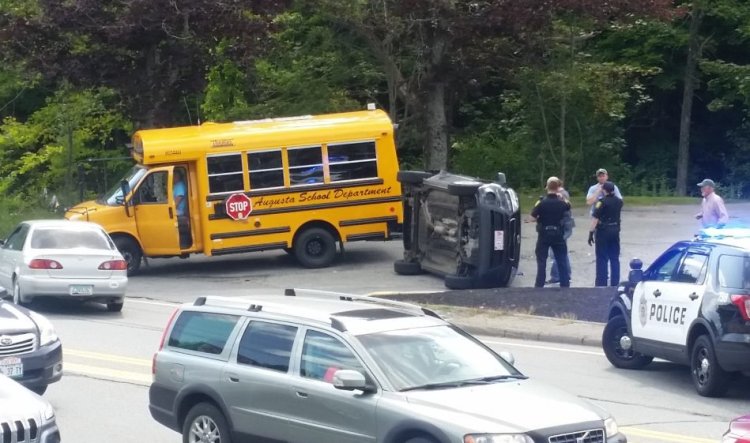 A school bus and at least one other vehicle collided on Civic Center Drive near Townsend Road Thursday afternoon.