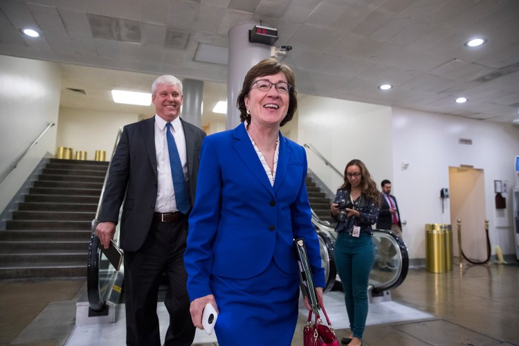 U.S. Sen. Susan Collins, R-Maine, shown returning to her office on Capitol Hill on Wednesday, said Friday on CNN that President Trump shouldn't interfere with the Justice Department's ongoing probe of Russian involvement in the 2016 presidential election.